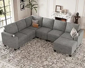 Ticify Chenille Modular Sectional Sofa L Shaped with Storage Armrest