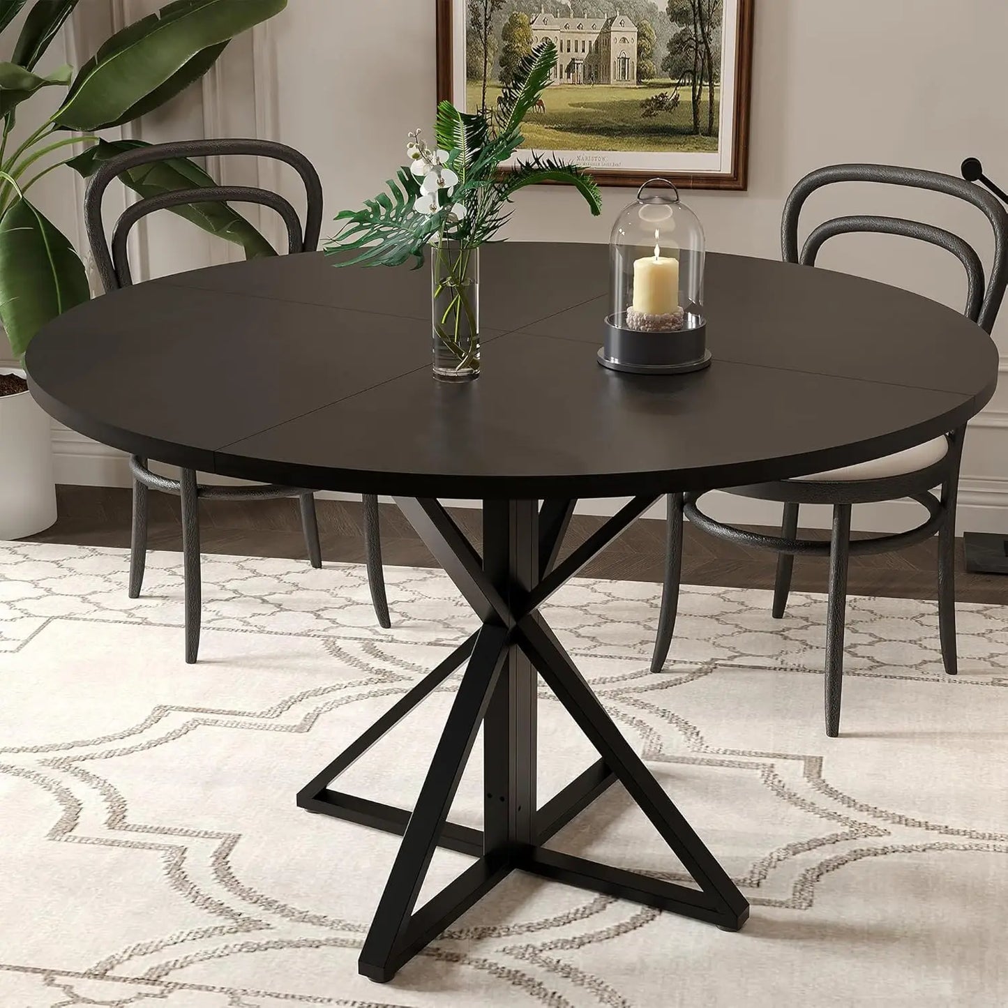 TWISTER.CK Round Dining Table For 4 Wood Top Metal Pedestal