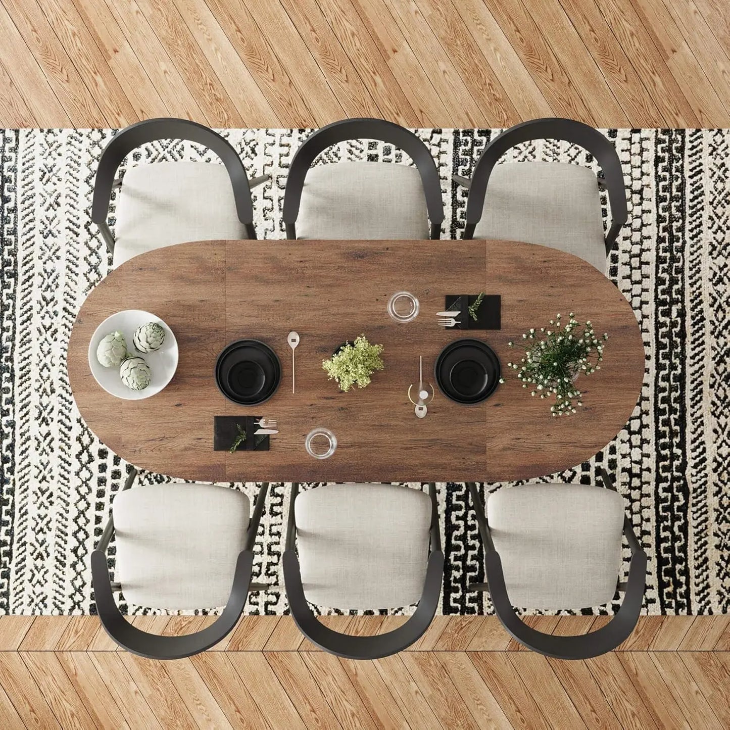 Oval Rustic Farmhouse Wood Dining Table With Tapered Legs