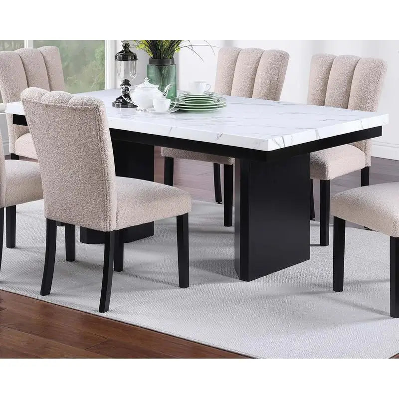 Faux Marble Top Dining Table With Six Side Chairs Set