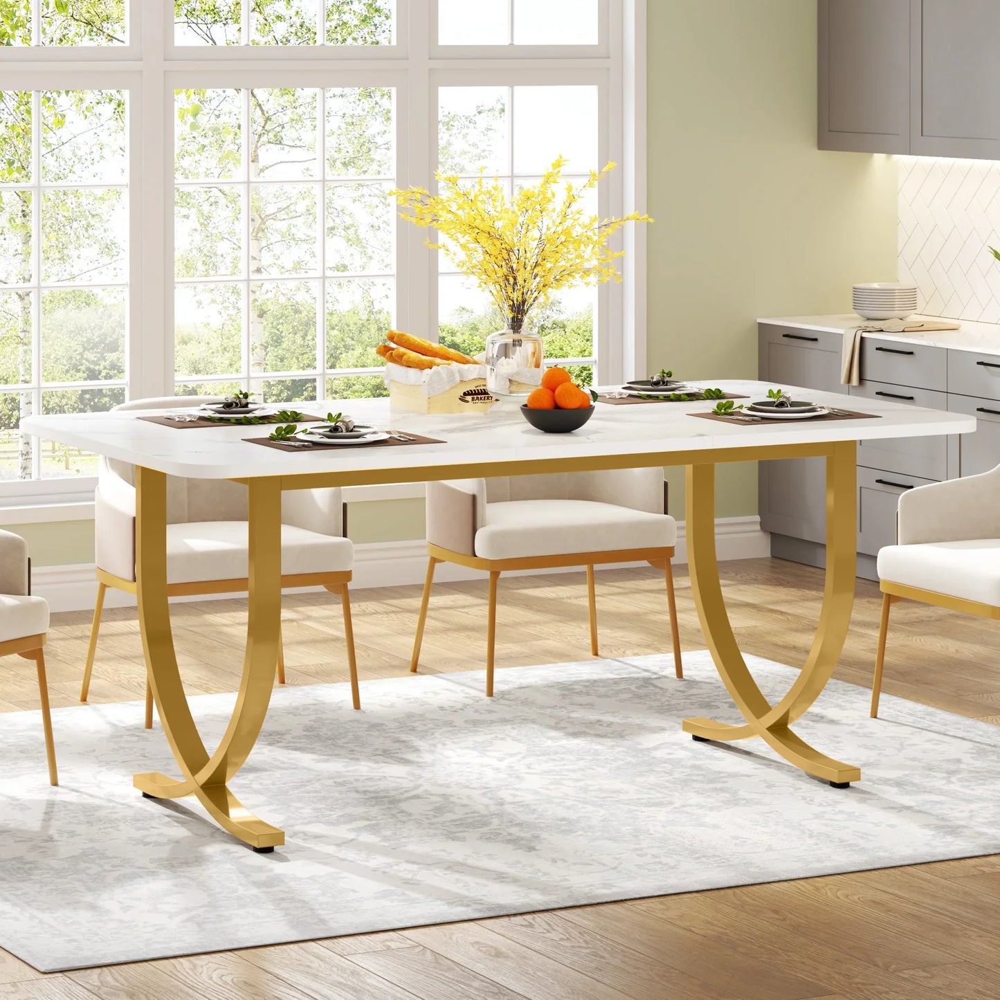 Tribesigns Modern Dining Table With Faux Marble Top Kitchen