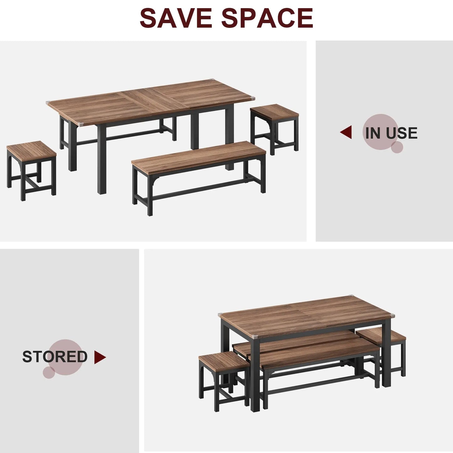 Studyset Expandable Dining Table With Industrial Metal Frame