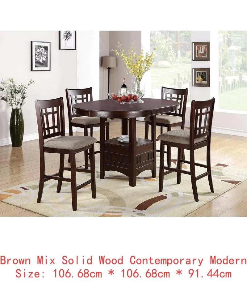 Contemporary Counter Height Dining Set With Round Table And Leaf