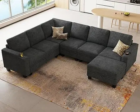 Ticify Chenille Modular Sectional Sofa L Shaped with Storage Armrest
