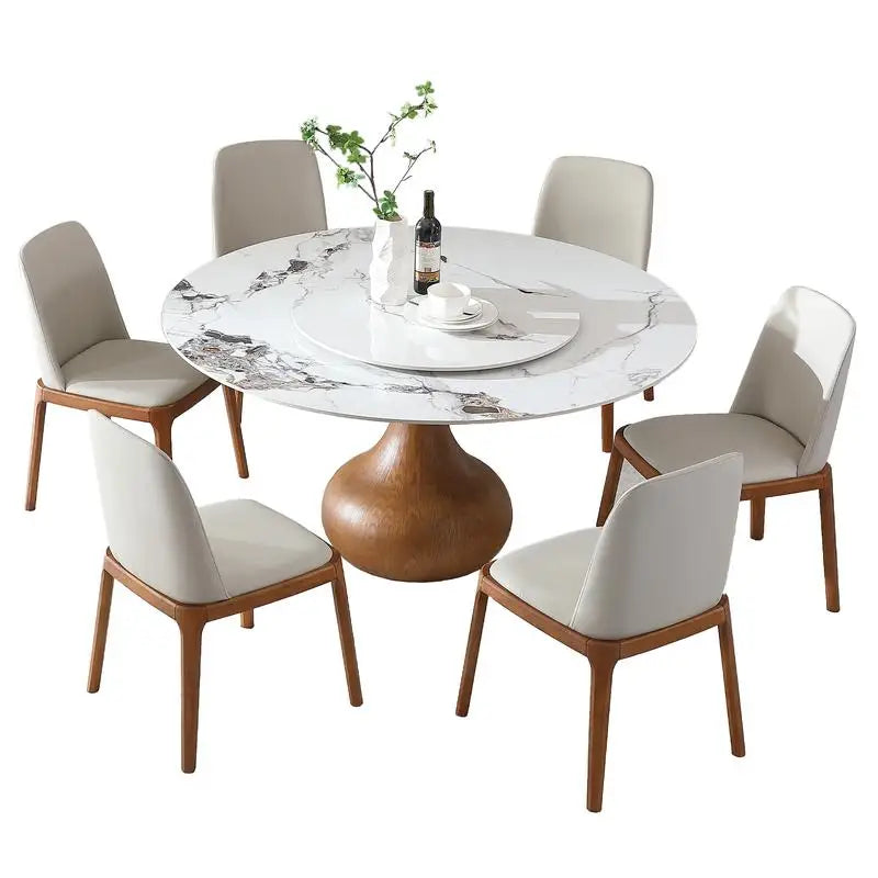 Sintered Stone Round Dining Table With Lazy Susan For Six