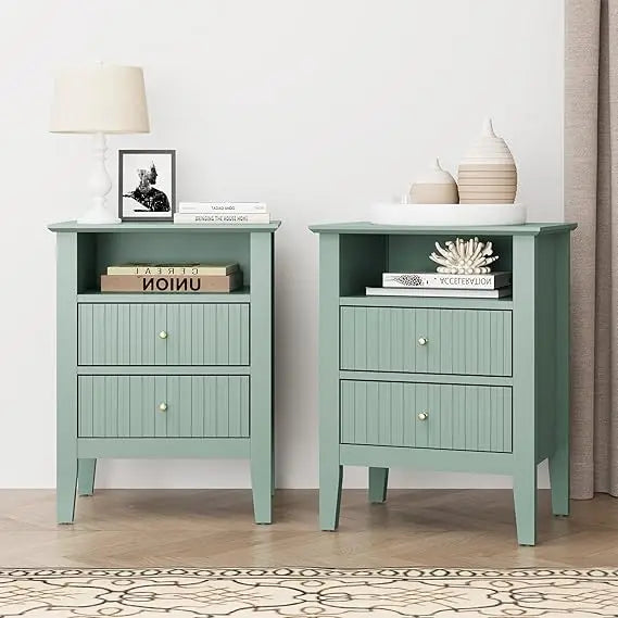 XMSJ Fluted Nightstand Set of 2 Drawers Modern Wood
