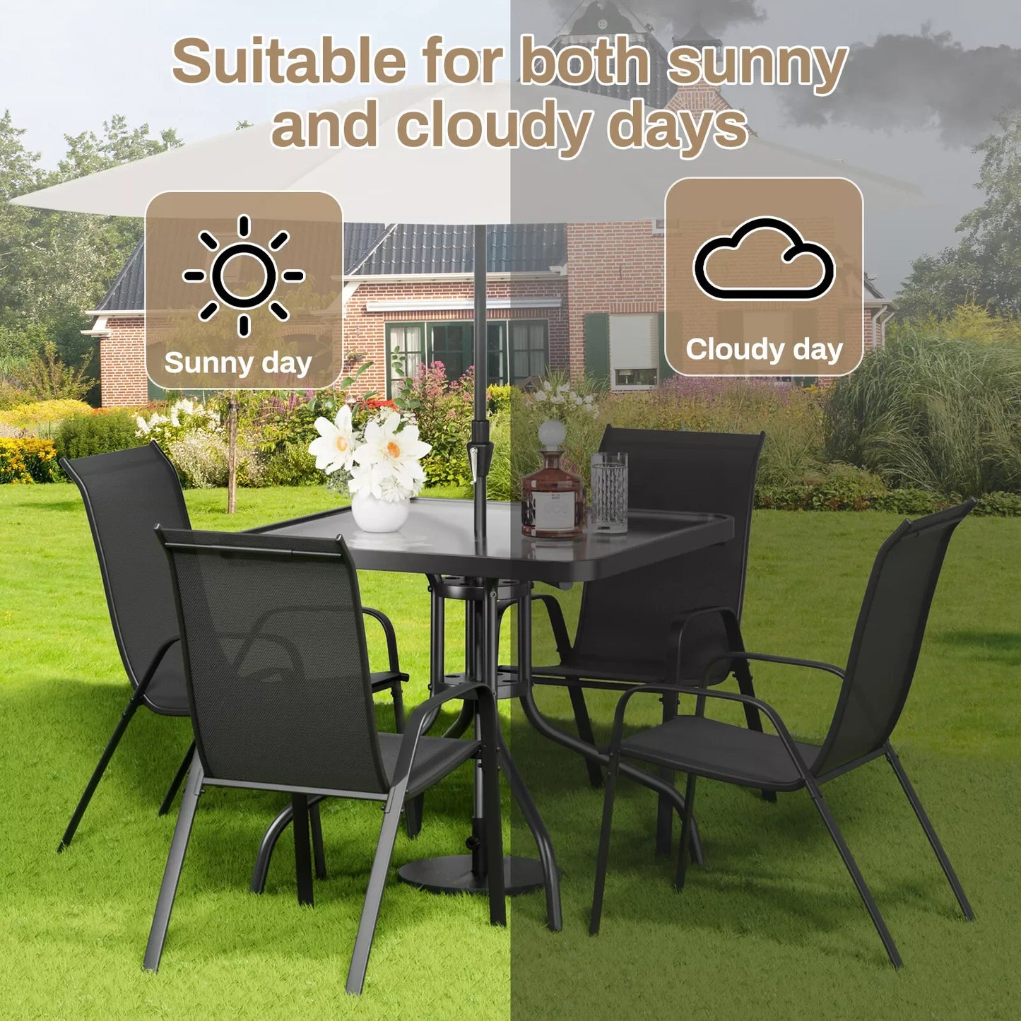 Patio Dining Set Outdoor Iron Table And Textilene Chairs