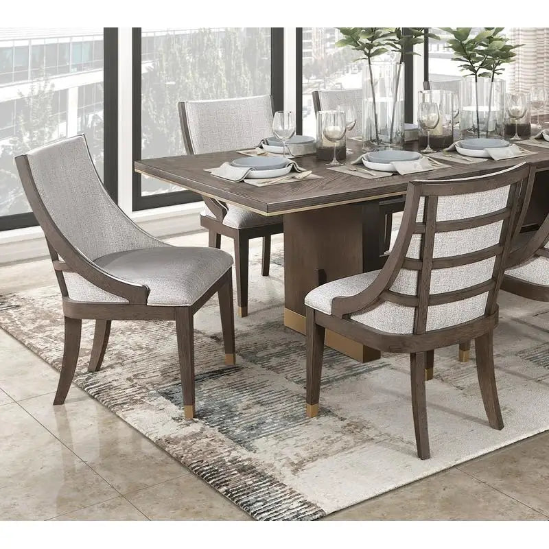 Modern Dining Set With Extension Table And Upholstered Armchairs
