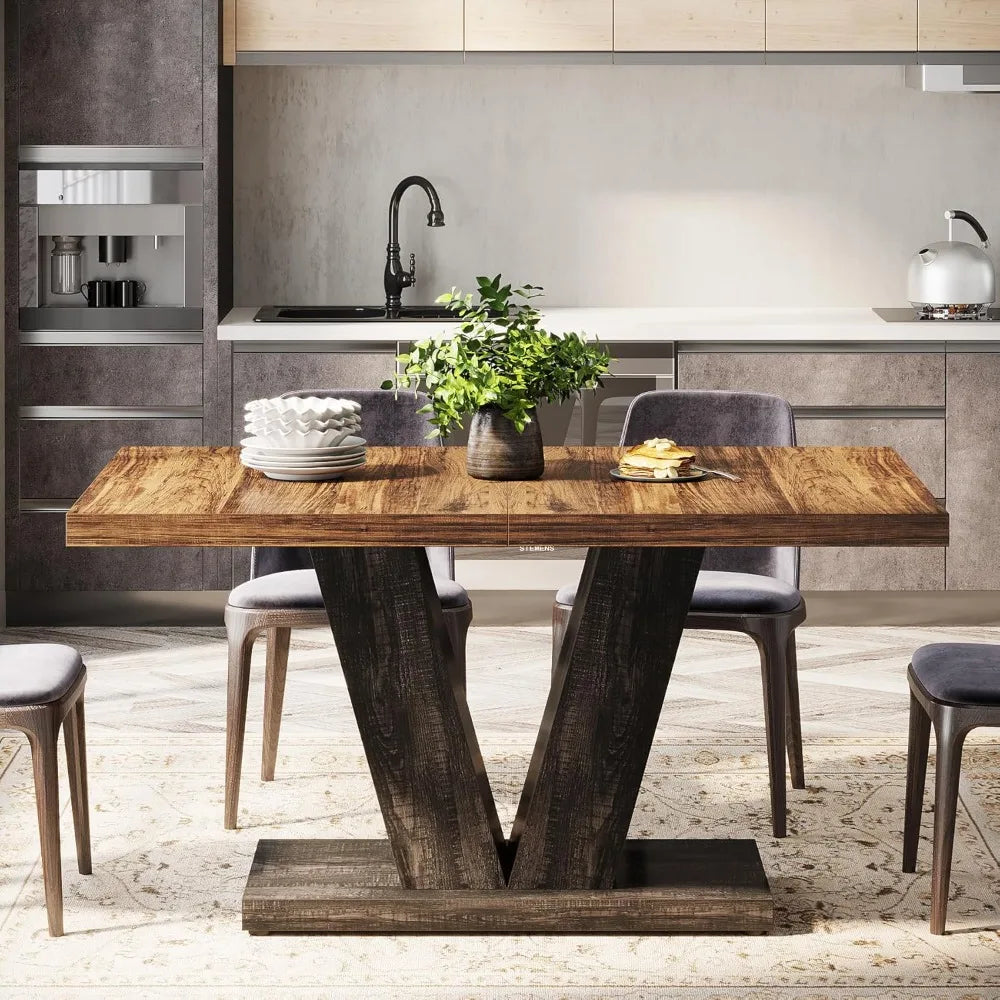 Farmhouse Wooden Dining Table For Four With Heavy Pedestal